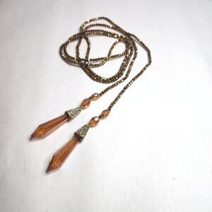 Heidi Daus Shades of Sparkle Beaded Lariat Necklace62" Long Topaz Brown Gold